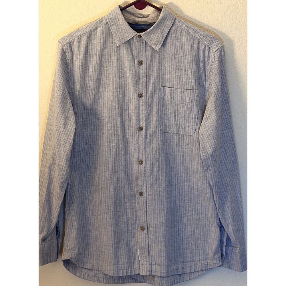 Woolrich Shirt Mens Medium Hemp Organic Cotton Stretch Striped Long Sleeve